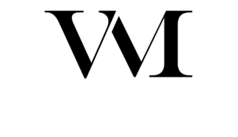 Monogram stylisé en noir avec les lettres "V" et "M".