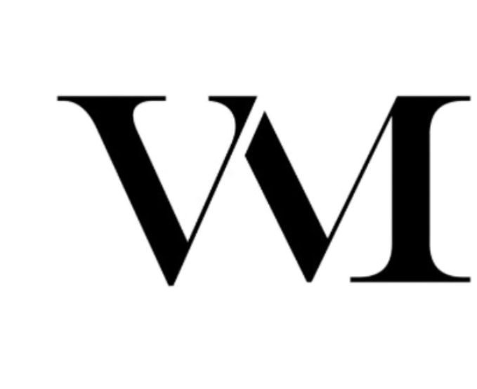 Lettre "V" et "M" en noir, stylisées et entrelacées.