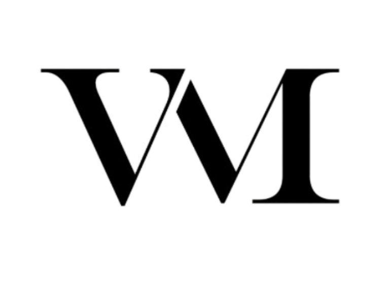 Logo Viager Montaigne Logo stylisé avec les lettres "V" et "M" en noir sur fond blanc.