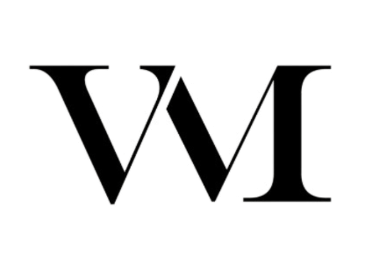 Logo Viager Montaigne Logo stylisé avec les lettres "V" et "M" en noir.