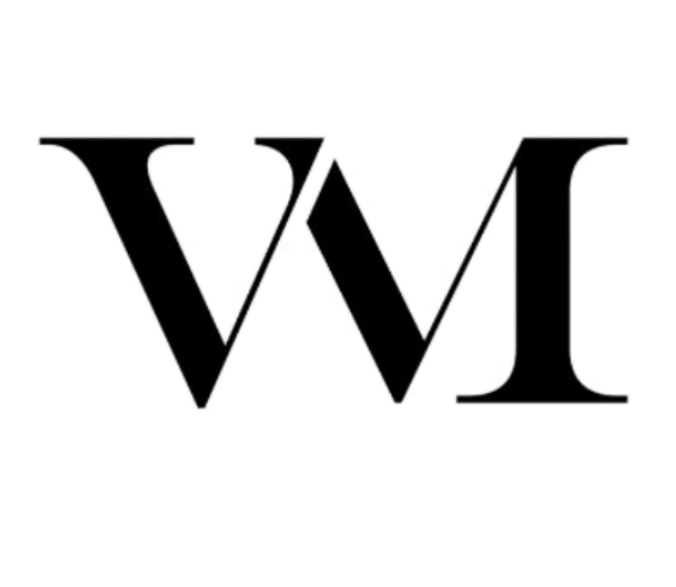 Logo Viager Montaigne Logo stylisé avec les lettres "V" et "M" en noir sur fond blanc.
