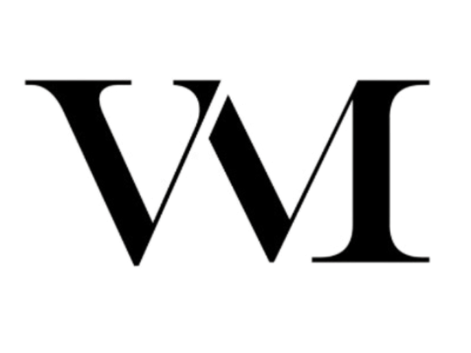 Logo Viager Montaigne Logo stylisé avec les lettres "V" et "M" en noir sur fond blanc.