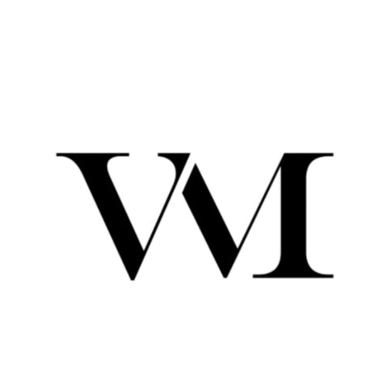 Logo avec les lettres stylisées "V" et "M" en noir sur fond blanc.