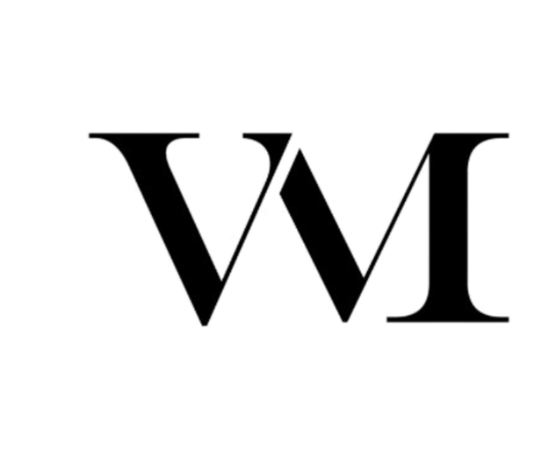 Logo VIAGER MONTAIGNE Lettre V et M stylisées, en noir sur fond blanc.