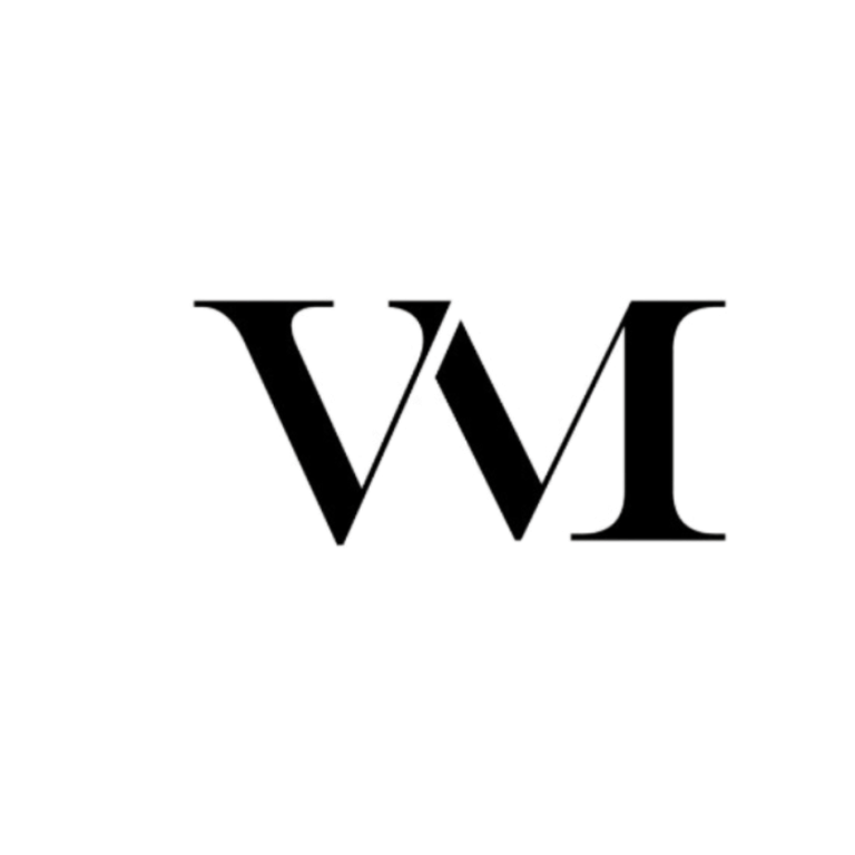 Logo VIAGER MONTAIGNE Logo stylisé avec les lettres "V" et "M" en noir sur fond blanc.