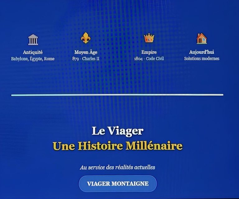 Icône représentant le viager et des options associées sur un fond bleu.
