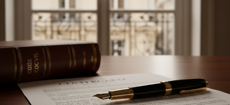 Document officiel posé sur un bureau, avec un livre et un stylo à proximité.